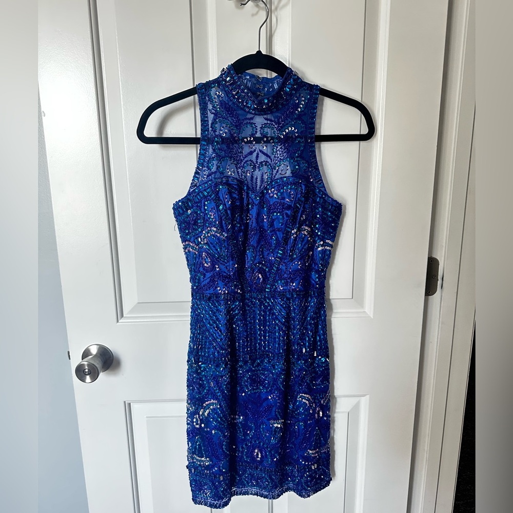 Sherri Hill Blue Beaded Homecoming/Prom Dress Size 0/2